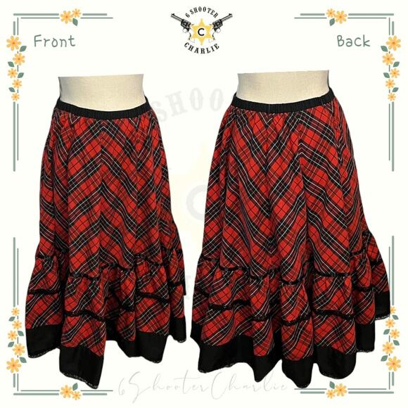 Vintage 80s Carefree Fashions Skirt Red Plaid Square Dance Dress Peasant Medium - Picture 1 of 6